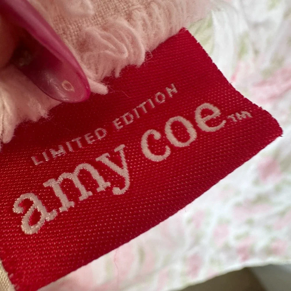 Amy Coe Limited Edition Pink Chenille Floral Baby Blanket 100% Cotton 30x42